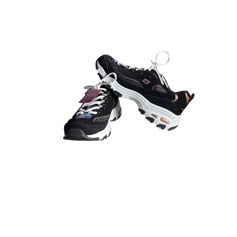 Skechers Women's SZ 9.5 D'Lites Me Time Sneaker Shoes Black/Rose Gold Sporty NIB